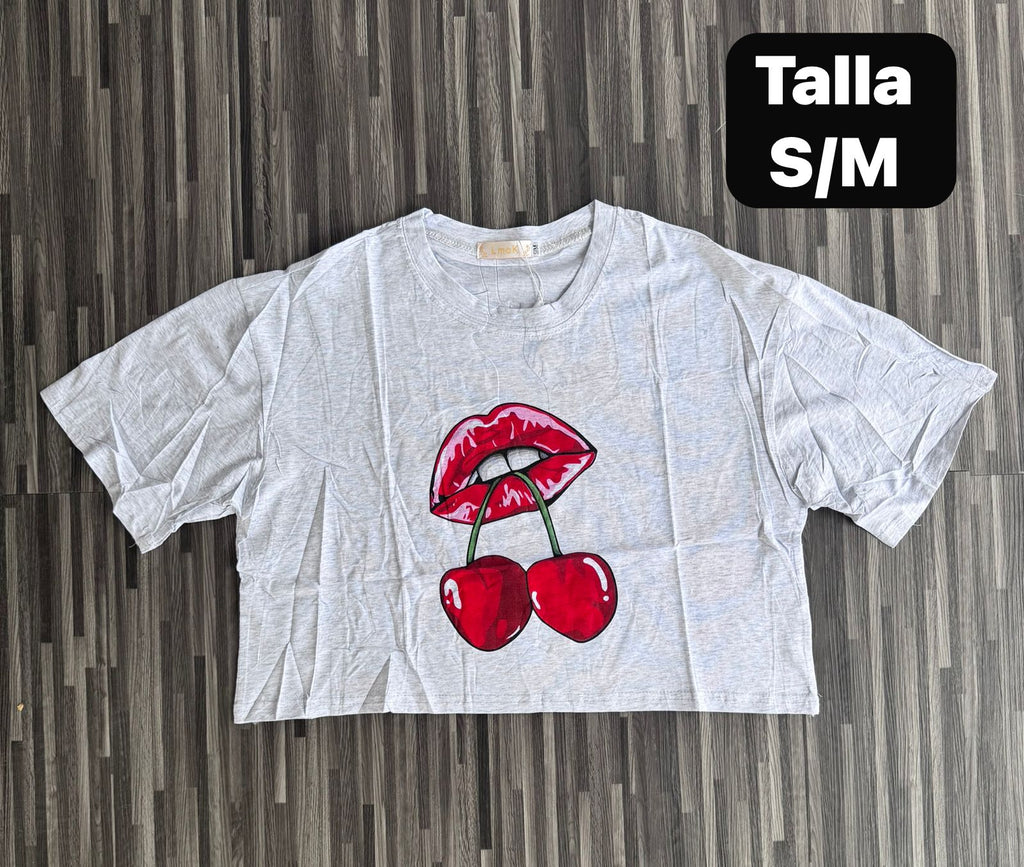 CROP TOP LABIOS CEREZA
