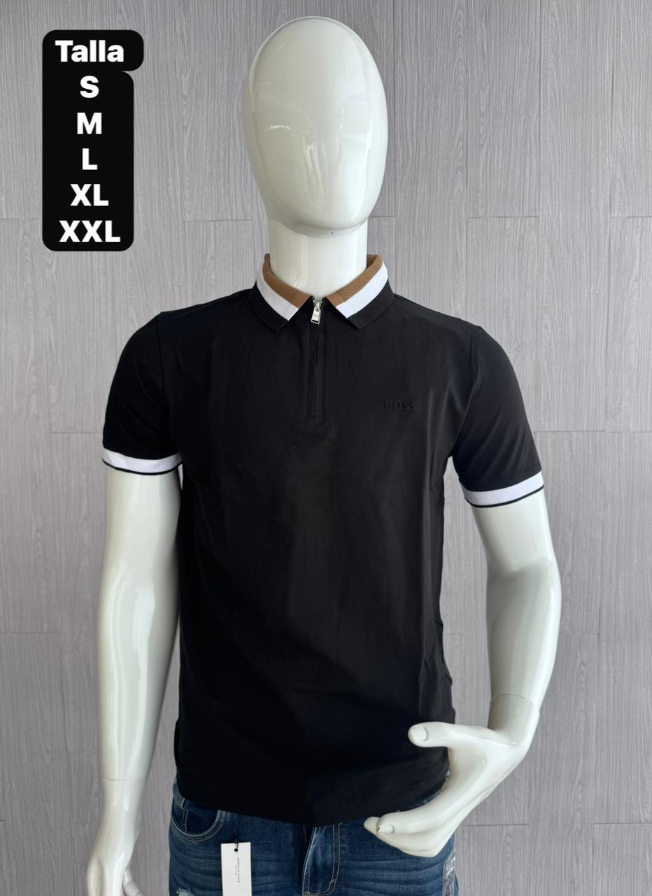POLO HUGO BOSS NEGRA CUELLO LINEAS